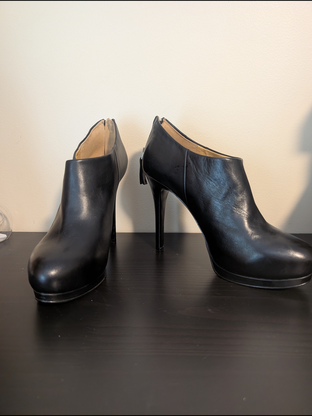 Nine West Black Leather Ankle Booties Women's 8.5 Platform Stiletto Heel